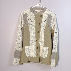 Sundance Eyelet Linen Beige and White Lace Button-Up Jacket size 6